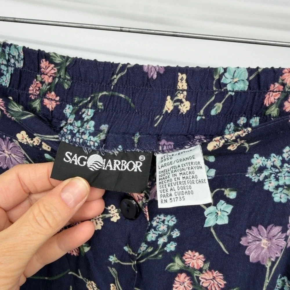 Sag Harbor Maxi Skirt Floral Button Front Elastic Waist Casual Summer Large